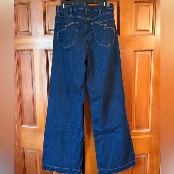 Ariat Dark Blue Flare Jeans with Tan Stitching - Picture 2 of 3
